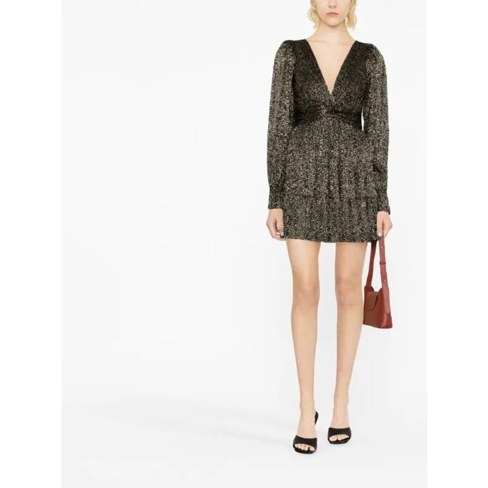 SABINA MUSAYEV Black Metallic party dress Mar V-Neck Minidress small